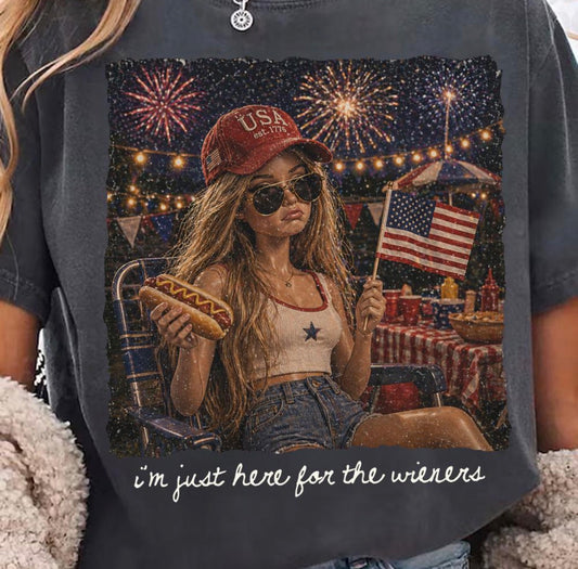 Just Here for the wieners Tee (girl)